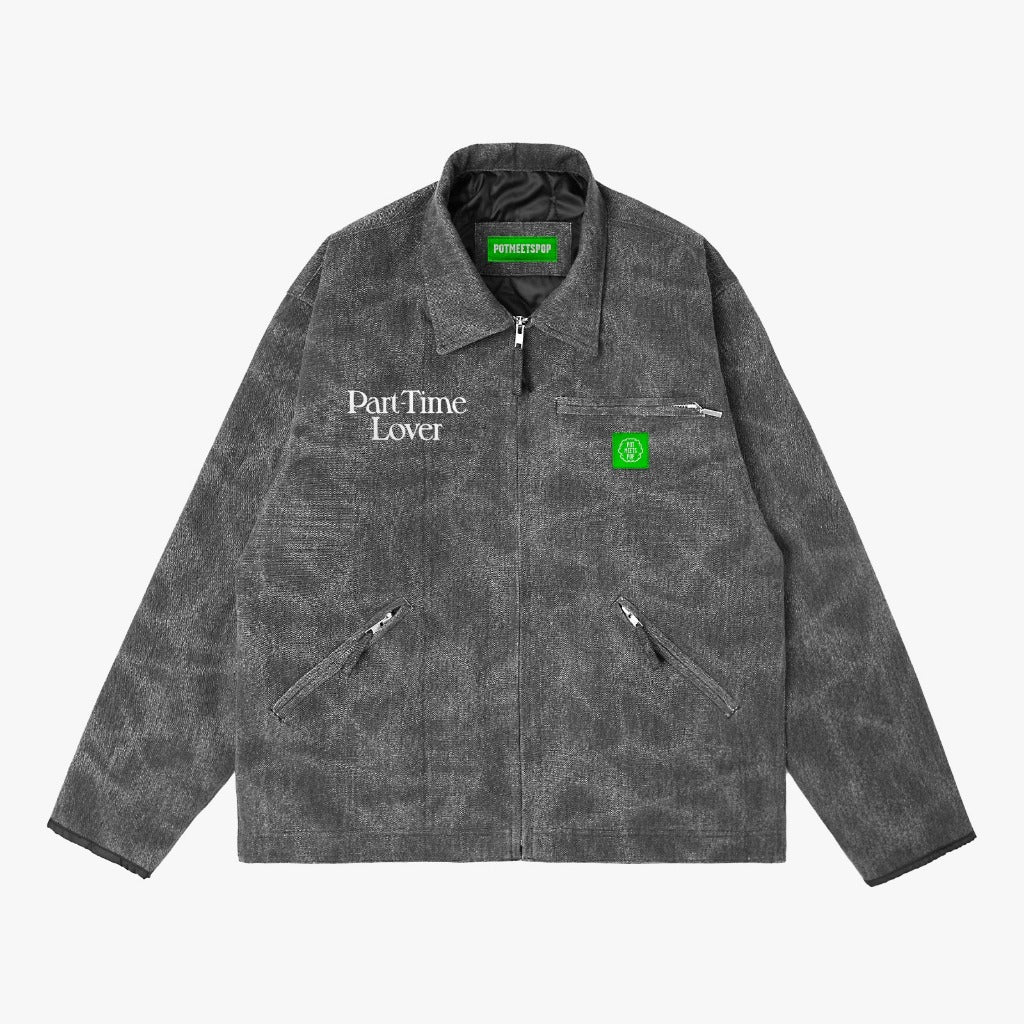 Pot Meets Pop Jaket - Herrer Quilted Lined Distress Print Canvas Black Fw25 - Work Jacket