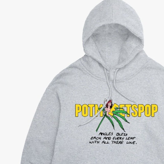 Pot Meets Pop Hoodie - Leaf Logo Hoodie Heather Grey Fw25 - Sweatshirt