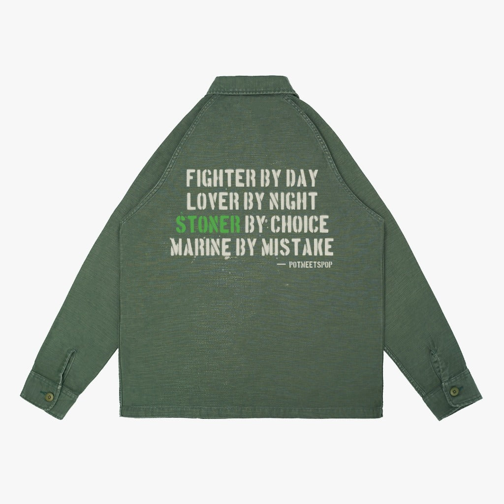 Pot Meets Pop Kemeja - Fatty Fatigue Shirt Back Satin Pleated Washed Olive Green Fw25 - Shirt
