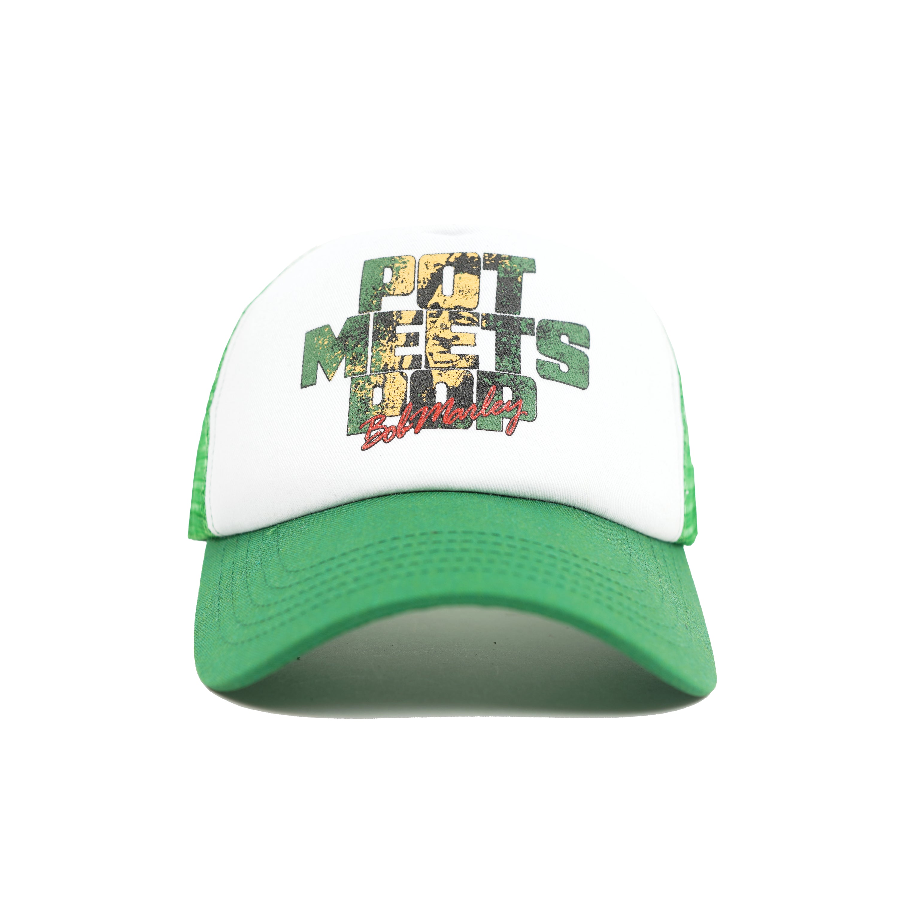 Pot Meets Pop x Bob Marley - Sunset Trucker Hat Green