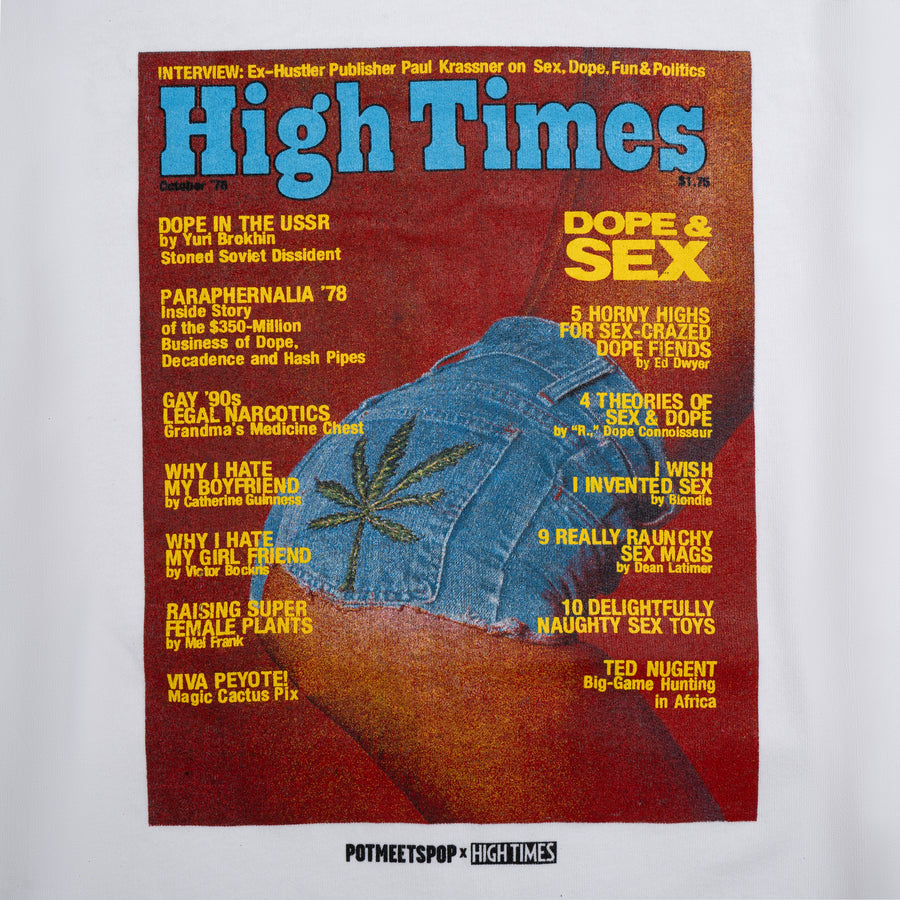 POT MEETS POP X HIGH TIMES MAGAZINE - HORNY HIGHS TEE WHITE