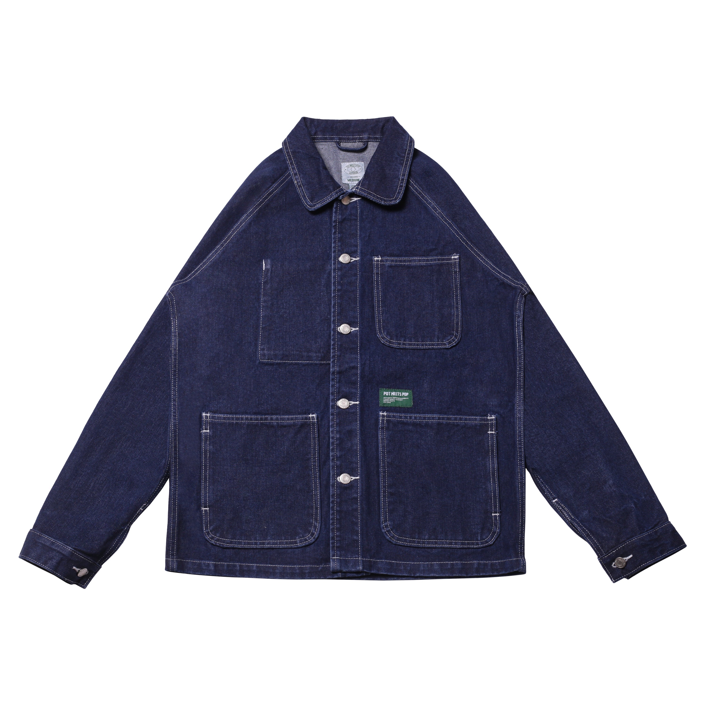 Pot Meets Pop Coat - Buds Crutch Chore Coat Washed Indigo Ss25