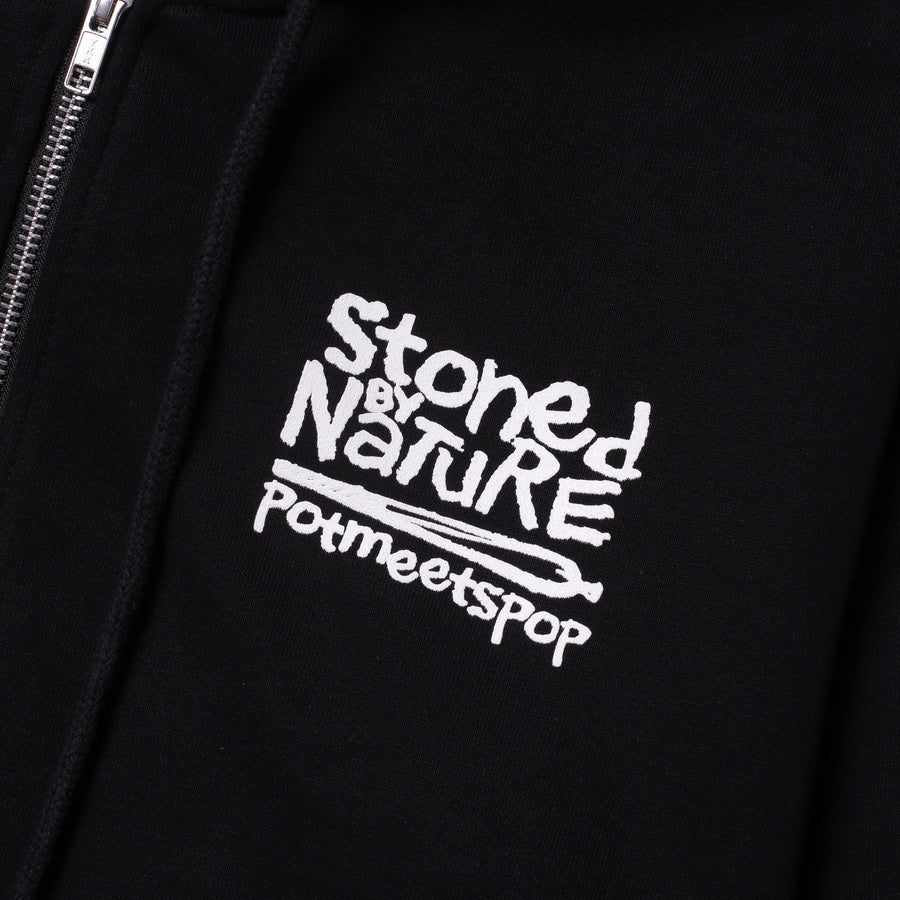 POT MEETS POP - STONED BY NATURE ZIP HOODIE BLACK SS`25