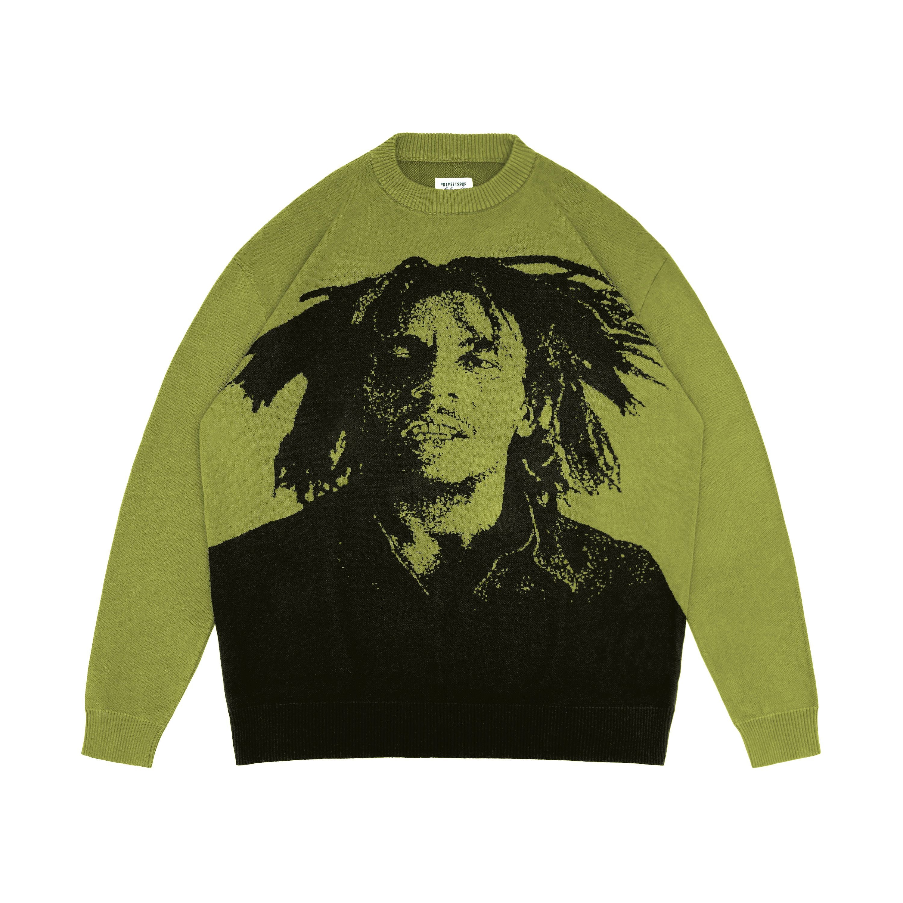 Pot Meets Pop x Bob Marley - Natty Dread Knitted Sweater Green