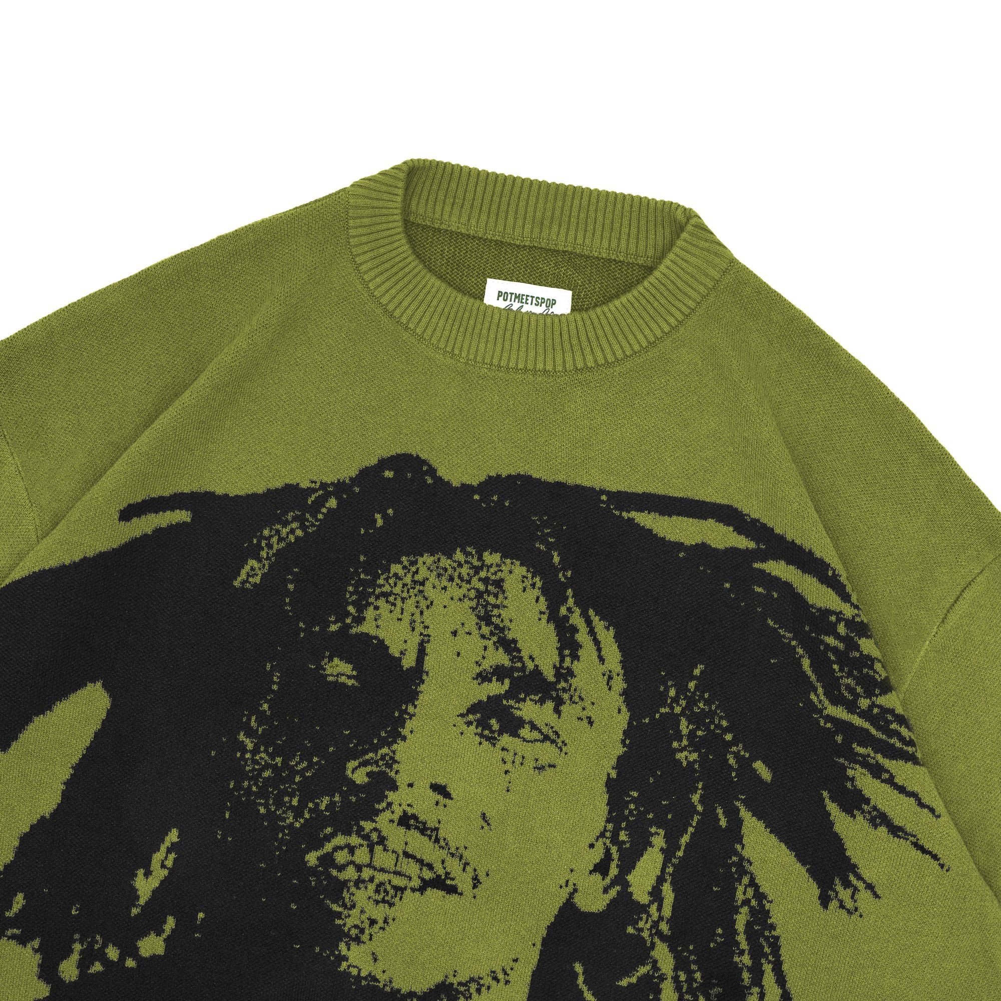 Pot Meets Pop x Bob Marley - Natty Dread Knitted Sweater Green