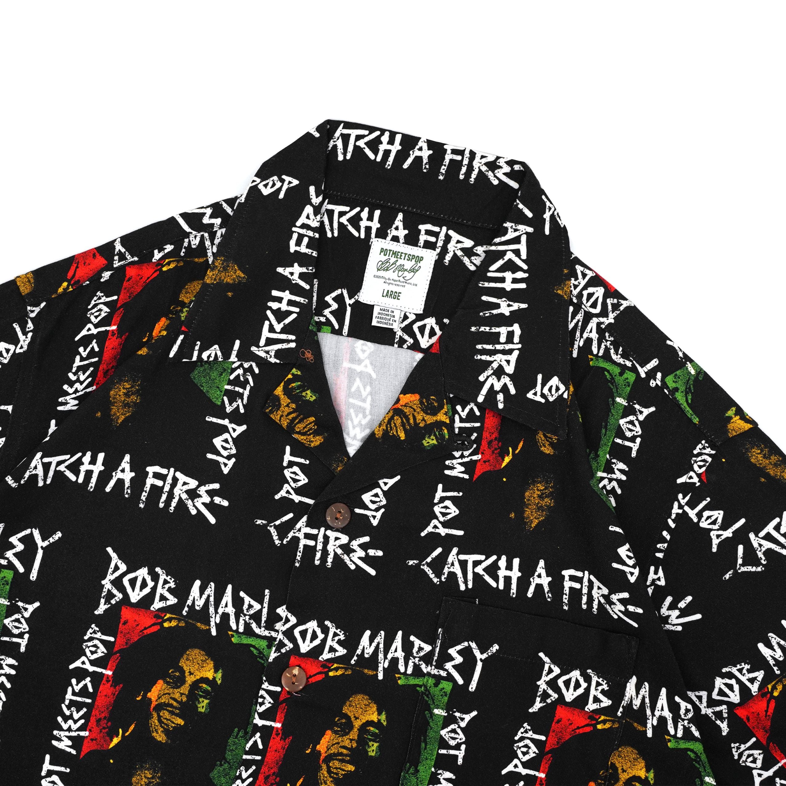 Pot Meets Pop x Bob Marley - Catch A Fire Aloha Shirt Multi Color