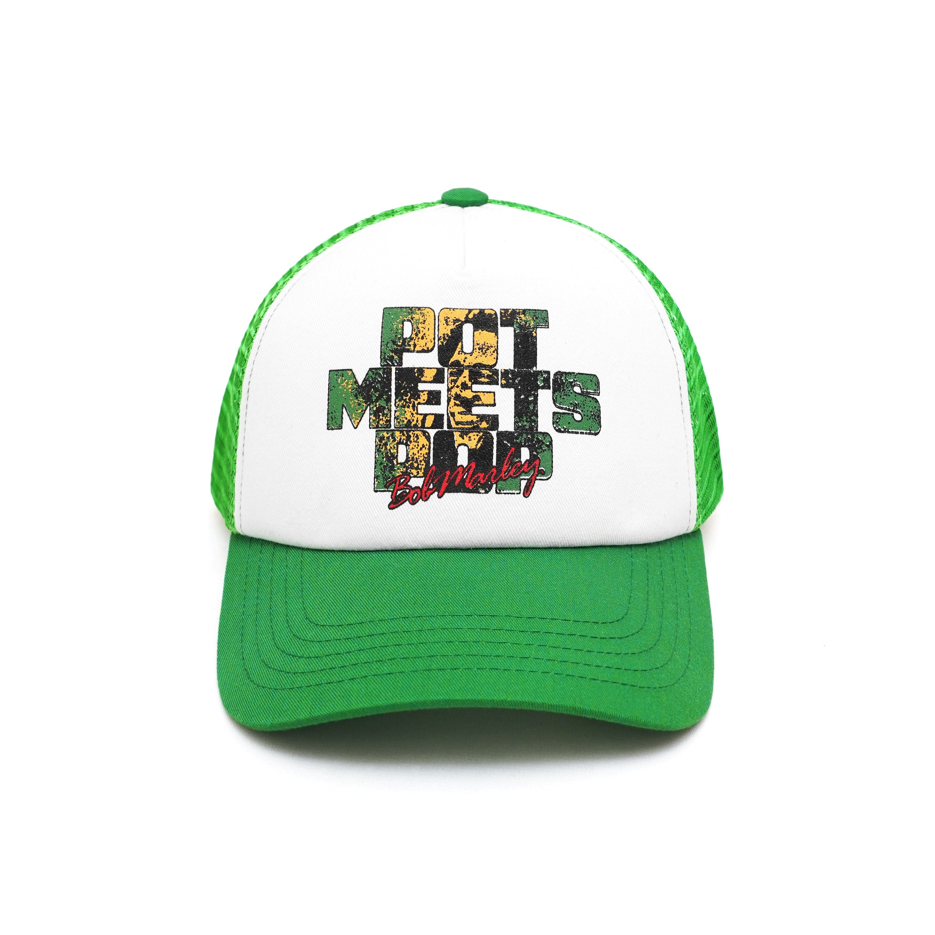 Pot Meets Pop x Bob Marley - Sunset Trucker Hat Green