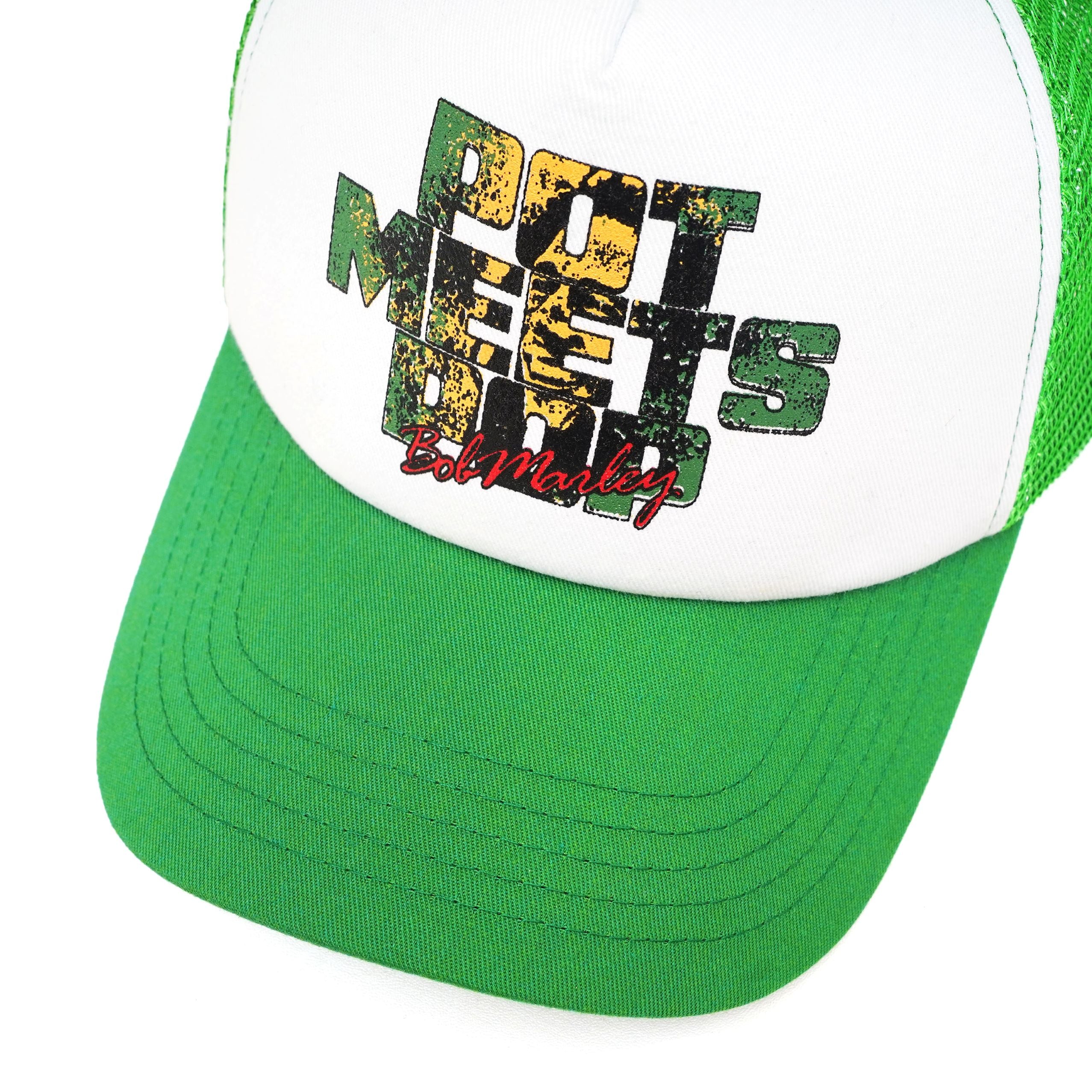 Pot Meets Pop x Bob Marley - Sunset Trucker Hat Green