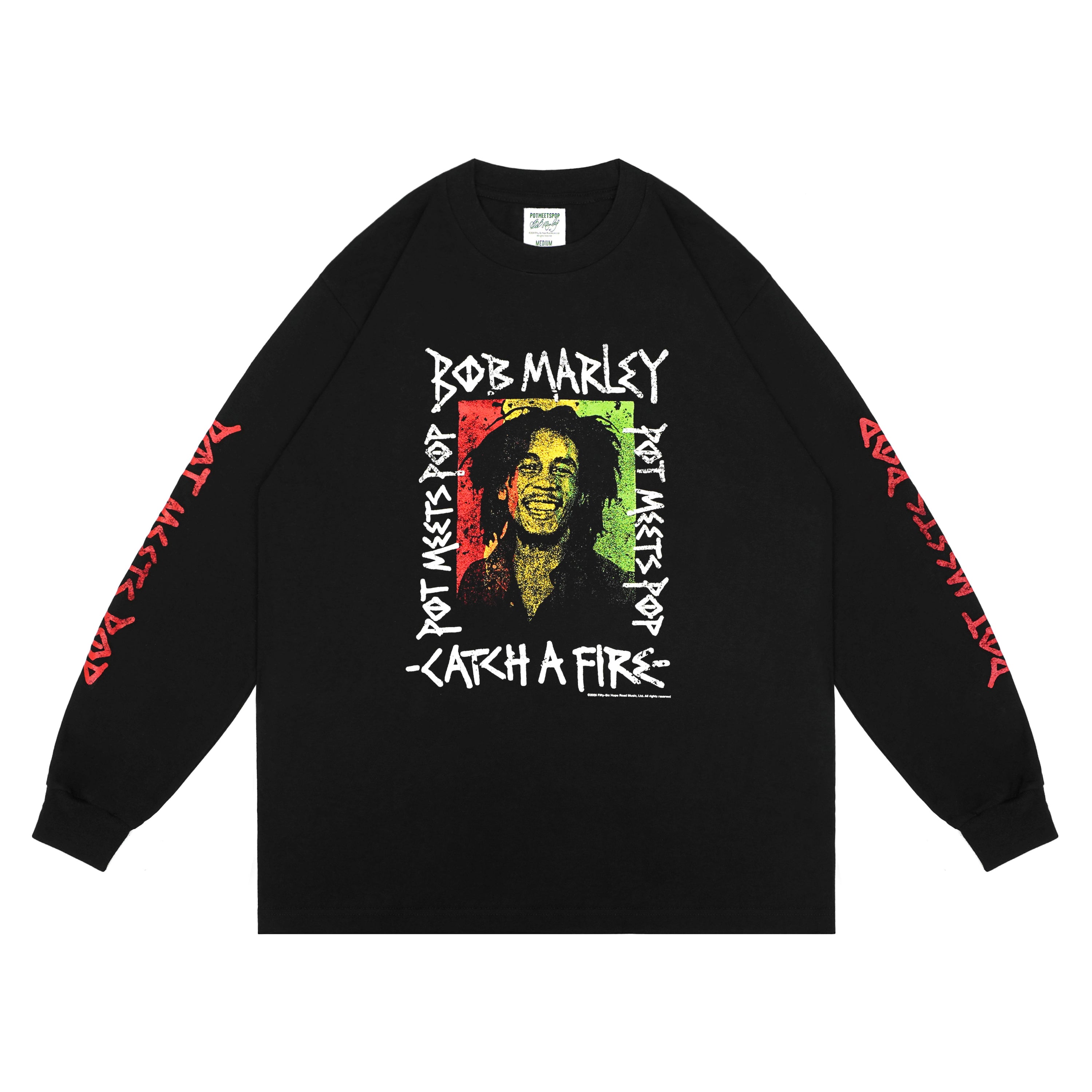 Pot Meets Pop x Bob Marley - Catch A fire Longsleeve Black