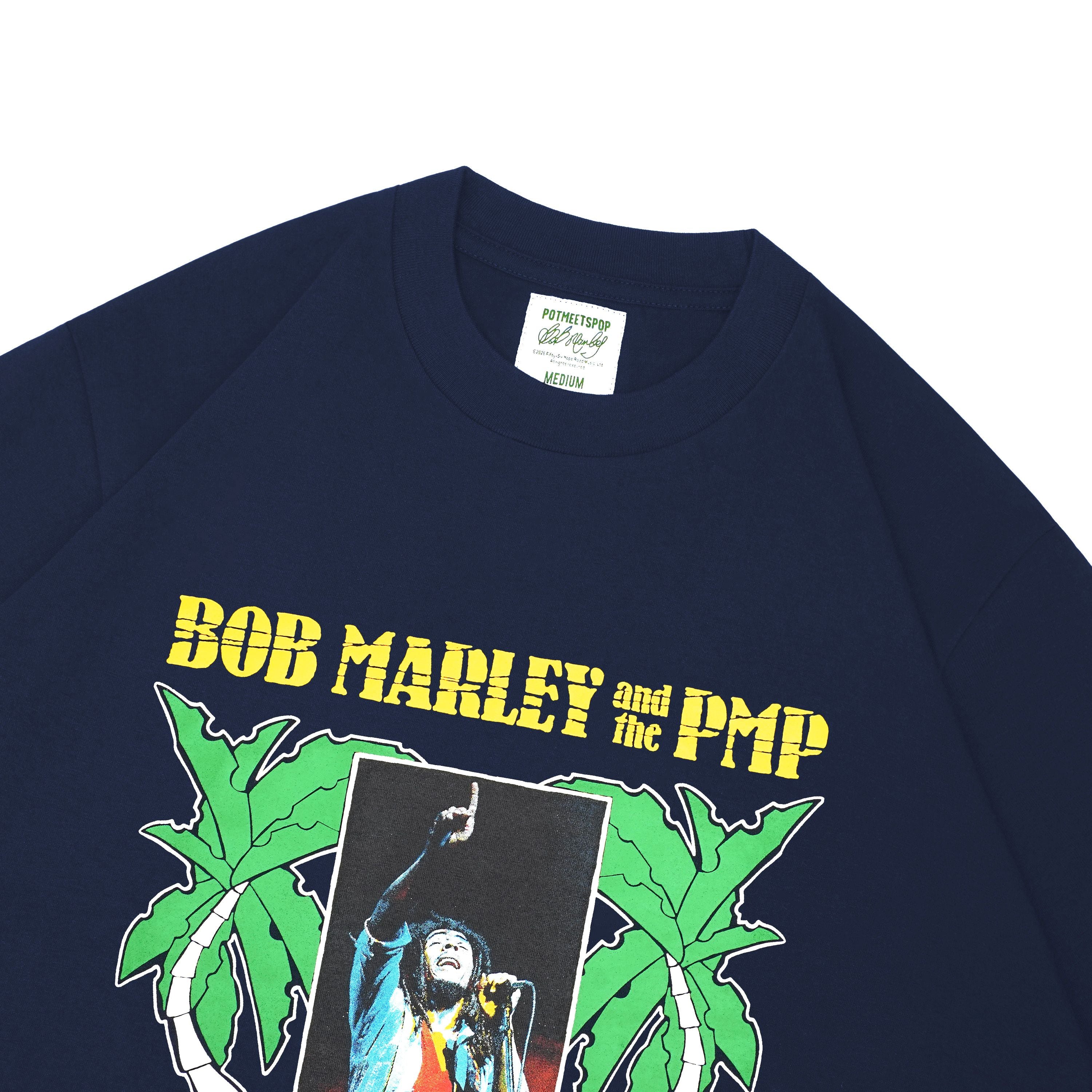 Pot Meets Pop x Bob Marley - Reggae Label Tee Navy