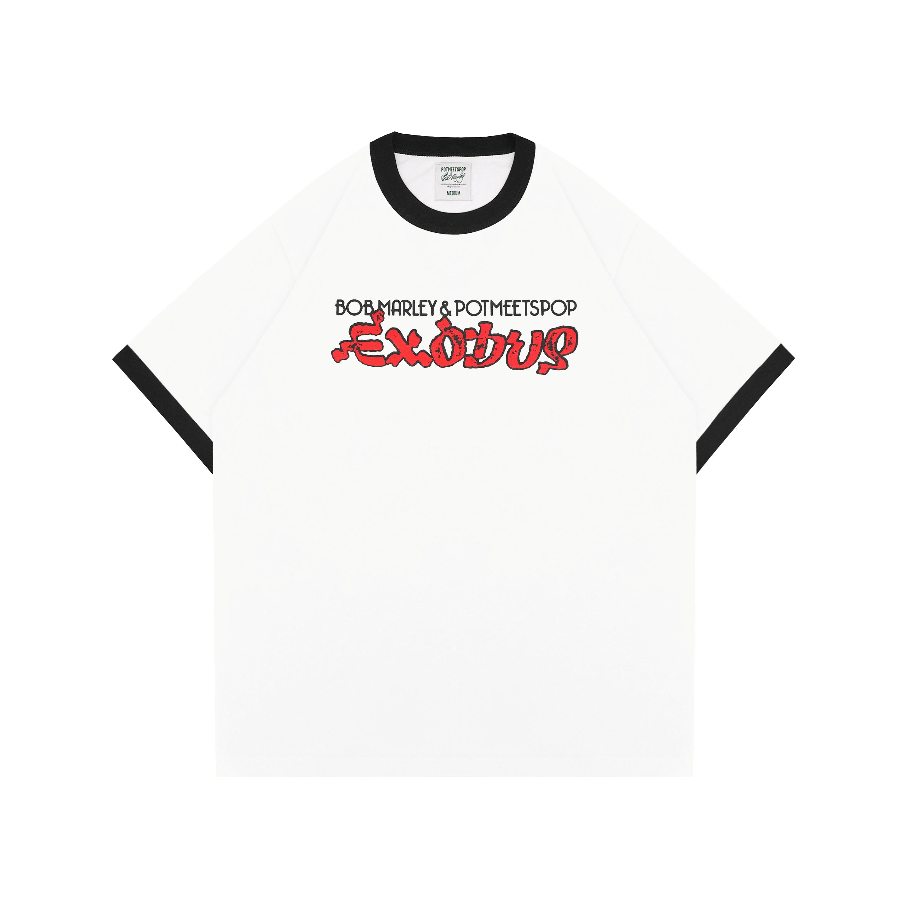 Pot Meets Pop x Bob Marley - Exodus Ringer Tee White