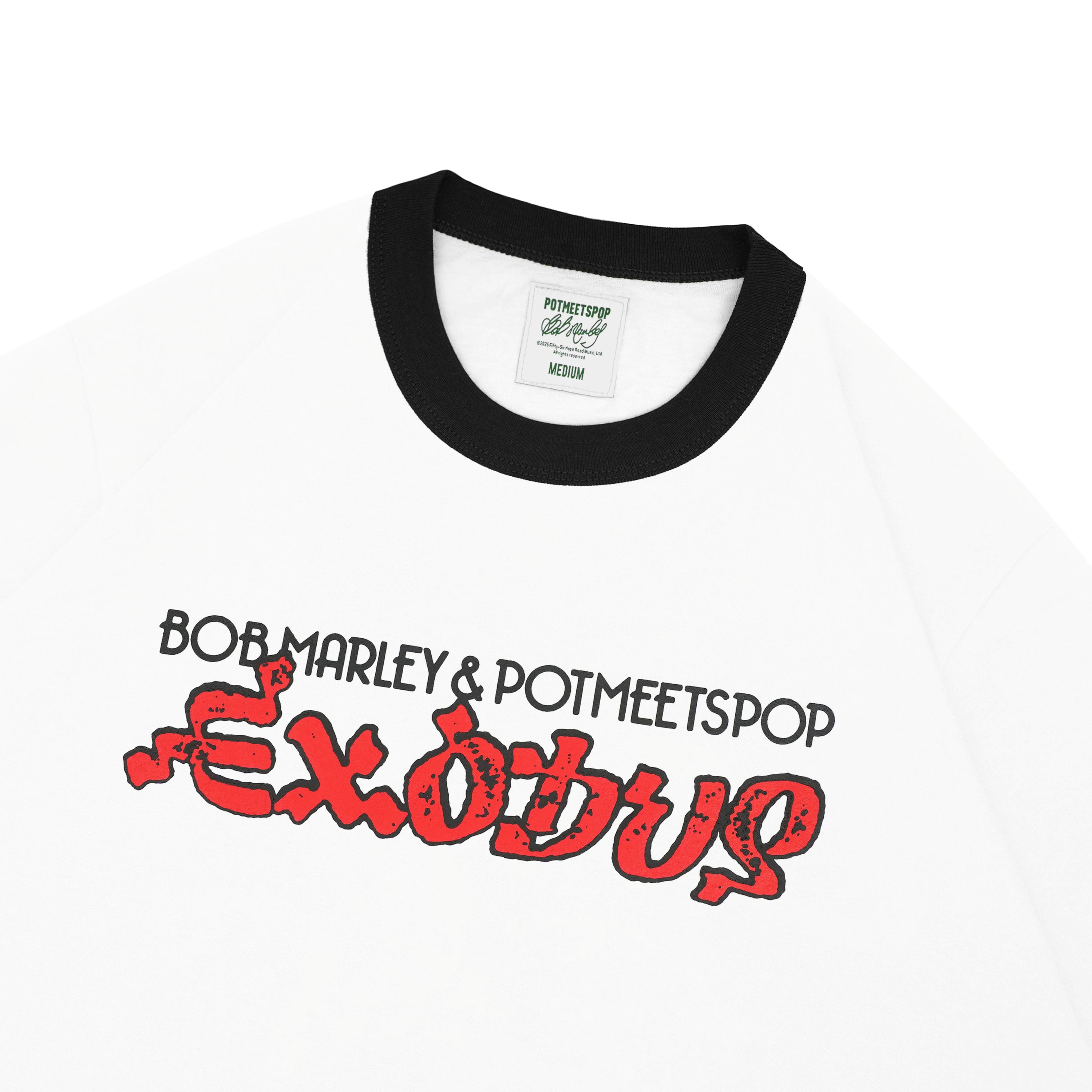 Pot Meets Pop x Bob Marley - Exodus Ringer Tee White