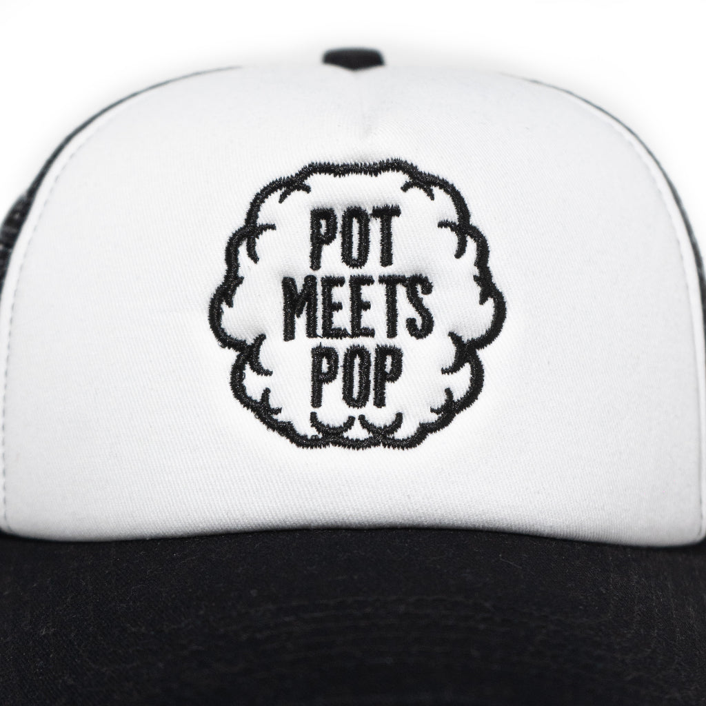 Pot Meets Pop Trucker Caps - Smoke Logo Trucker Caps Black