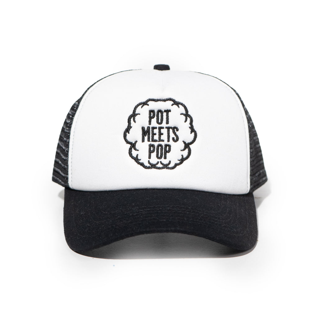 Pot Meets Pop Trucker Caps - Smoke Logo Trucker Caps Black