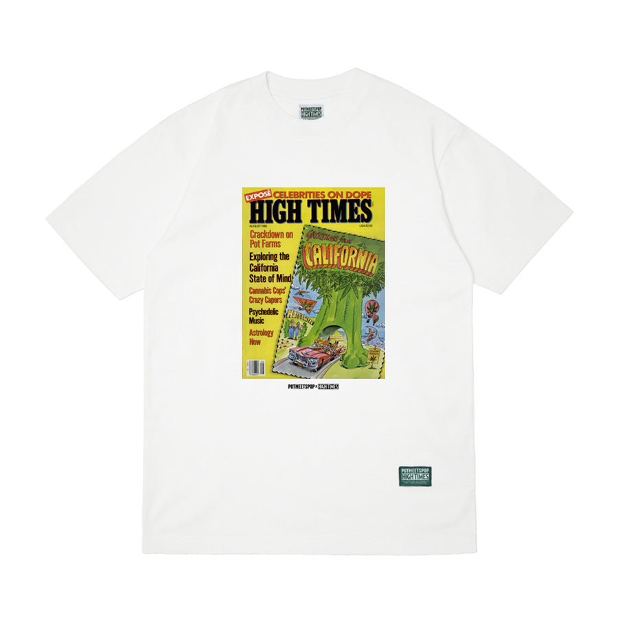 POT MEETS POP X HIGH TIMES MAGAZINE - GREETINGS FROM CALIFORNIA TEE WHITE