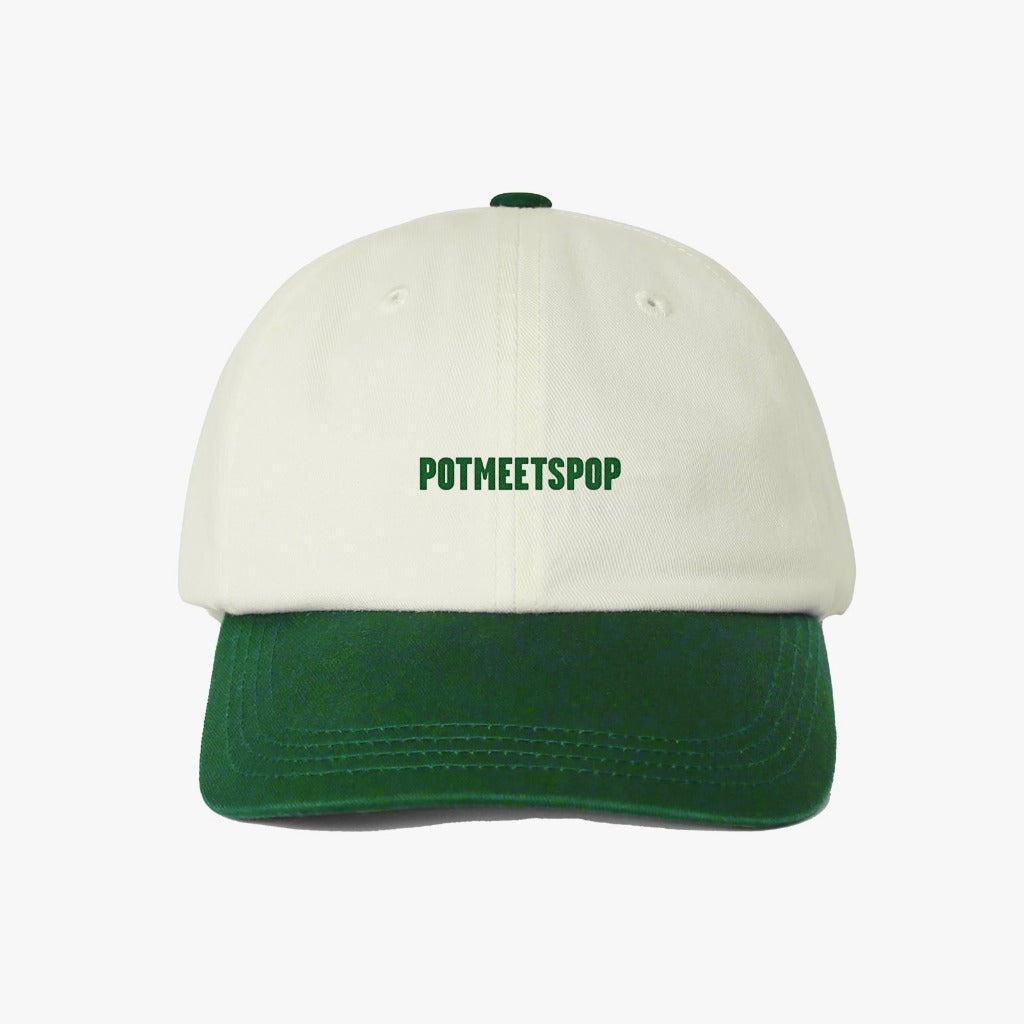 Pot Meets Pop Topi - Logo Type Dad Cap White Green Ss`25 - Cap