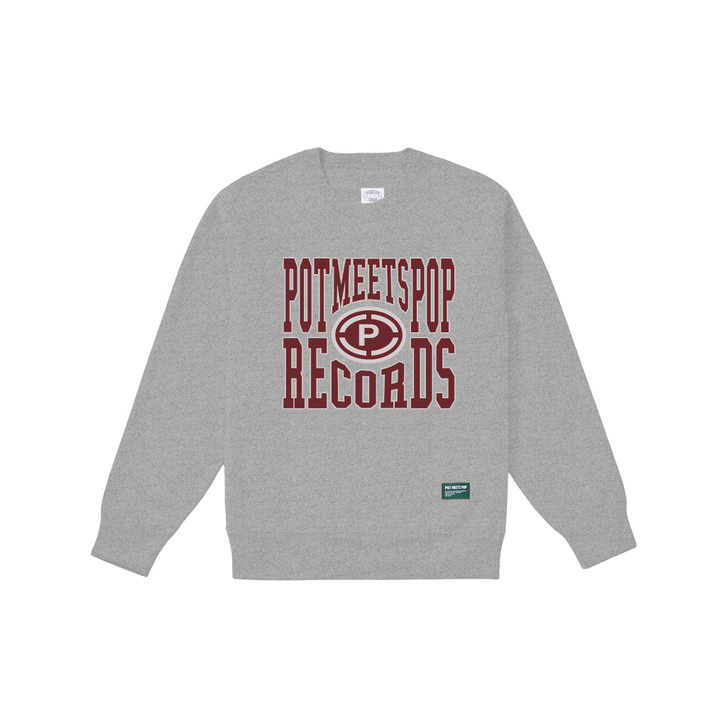 Pot Meets Pop Sweater Lengan Panjang - Pmp Records Sweatshirt Heather Grey Ss25 - Crewneck