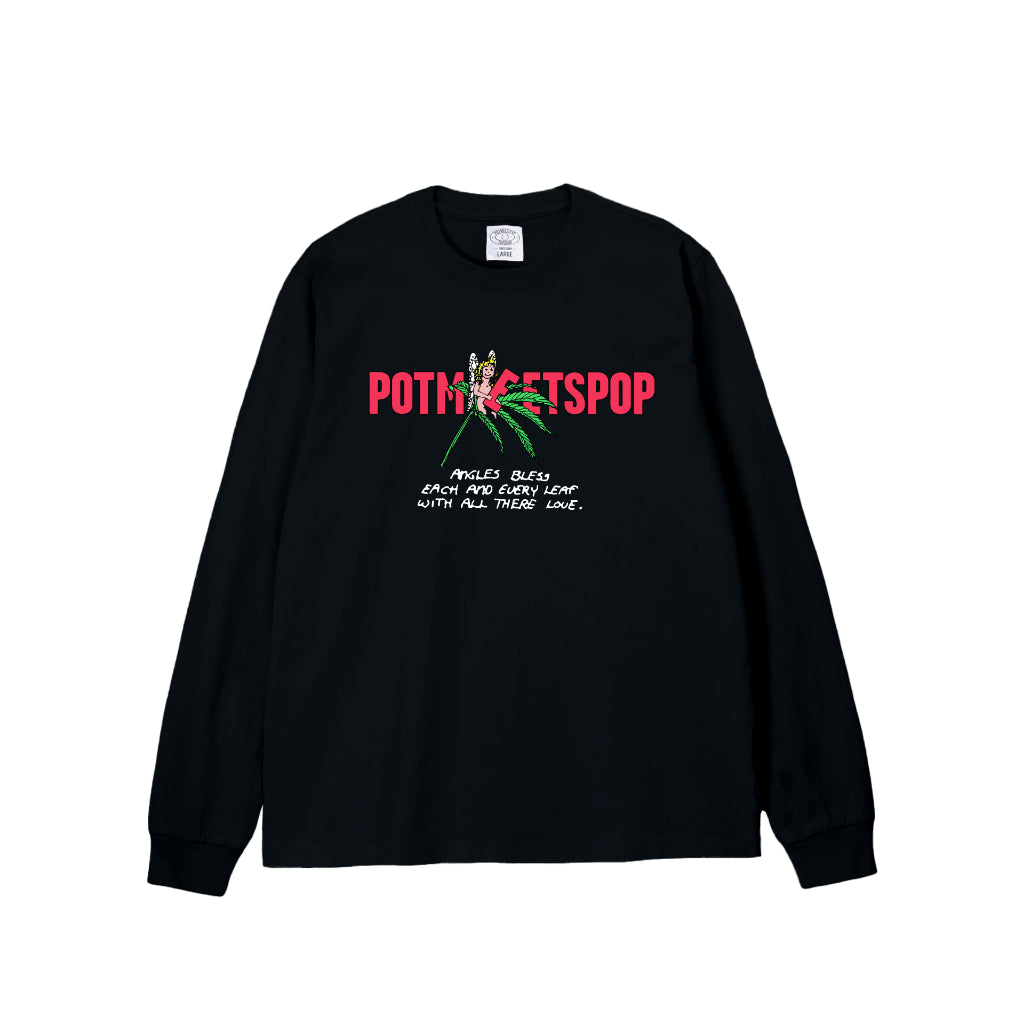 Pot Meets Pop Kaos Lengan Panjang - Leaf Logo Tee Ls Black Fw25 - Longsleeve