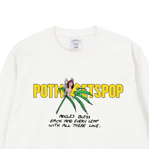 Pot Meets Pop Kaos Lengan Panjang - Leaf Logo Tee Ls White Fw25 - Longsleeve