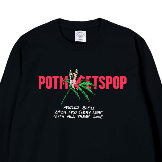 Pot Meets Pop Kaos Lengan Panjang - Leaf Logo Tee Ls Black Fw25 - Longsleeve