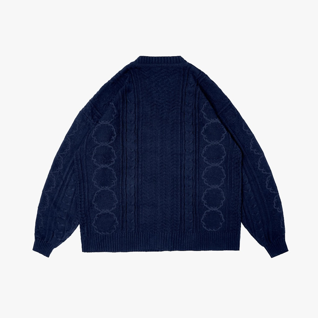 Pot Meets Pop Cardigan - Herb Cable Knit Cardigan Navy Fw25