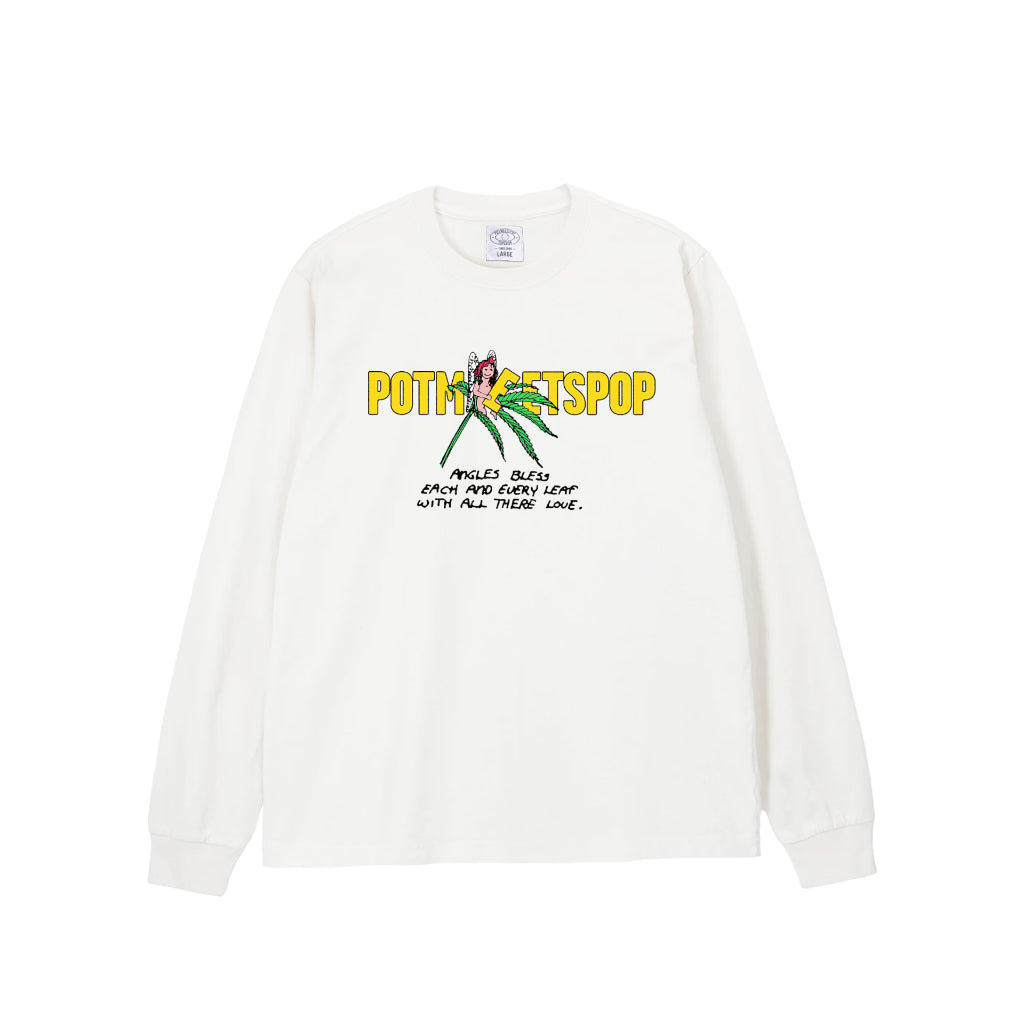 Pot Meets Pop Kaos Lengan Panjang - Leaf Logo Tee Ls White Fw25 - Longsleeve