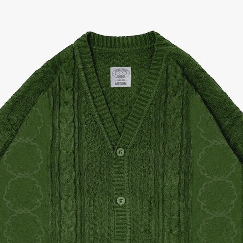 Pot Meets Pop Cardigan - Herb Cable Knit Cardigan Green Fw25 - Cardigan