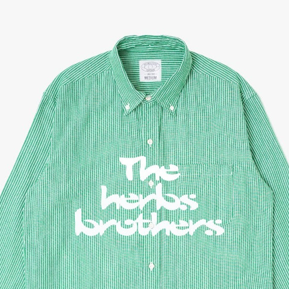 Pot Meets Pop Kemeja - Doobie Light Hickory Stripe Button Down Shirt Green Fw25 - Shirt