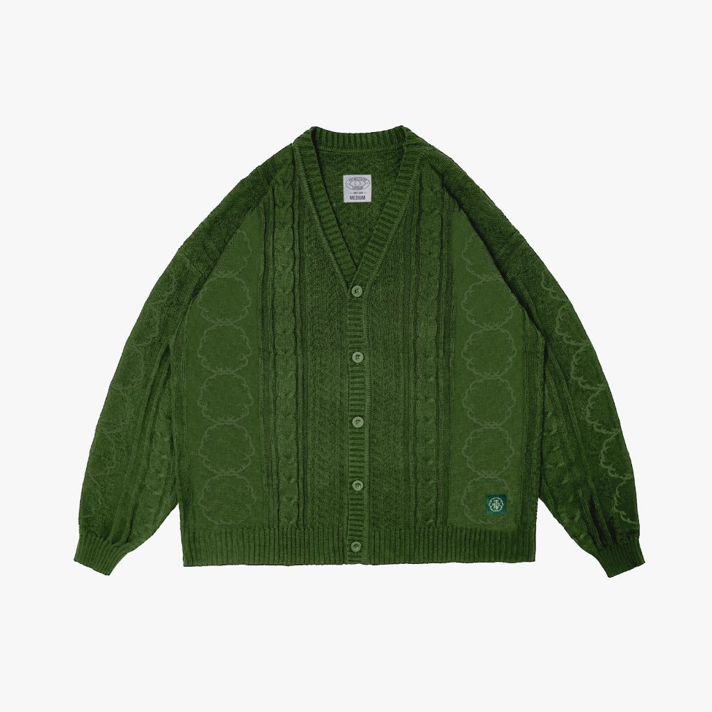 Pot Meets Pop Cardigan - Herb Cable Knit Cardigan Green Fw25 - Cardigan