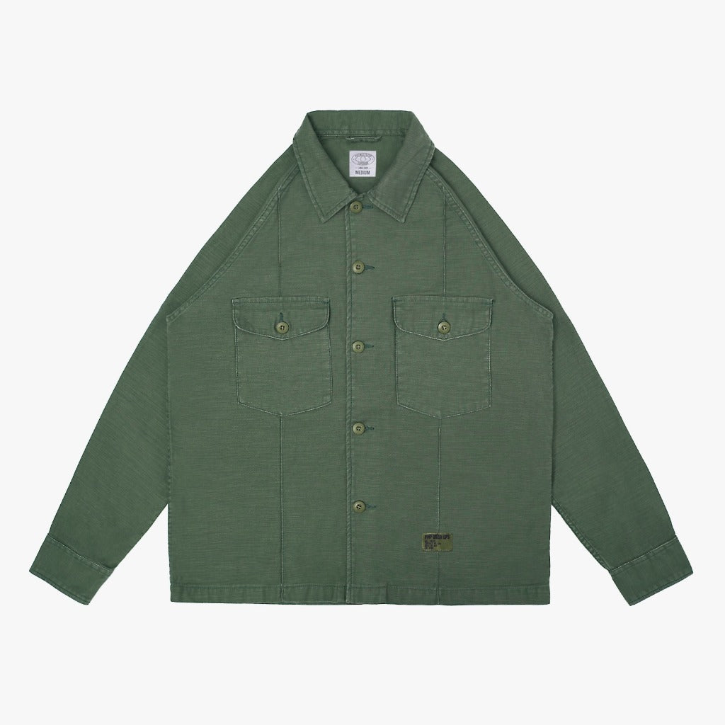 Pot Meets Pop Kemeja - Fatty Fatigue Shirt Back Satin Pleated Washed Olive Green Fw25 - Shirt