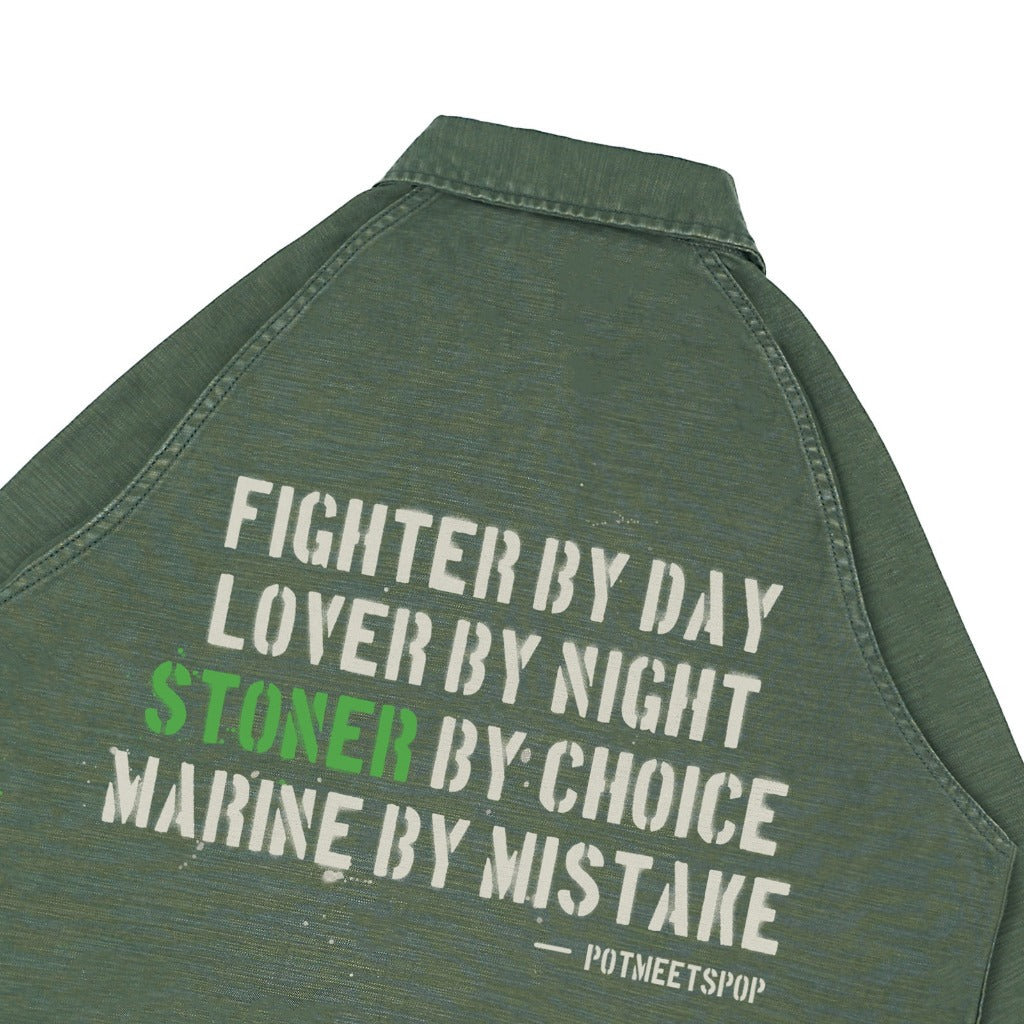 Pot Meets Pop Kemeja - Fatty Fatigue Shirt Back Satin Pleated Washed Olive Green Fw25 - Shirt