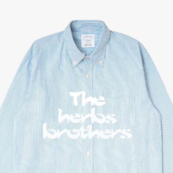 Pot Meets Pop Kemeja - Doobie Seersucker Stripe Button Down Shirt Blue Fw25