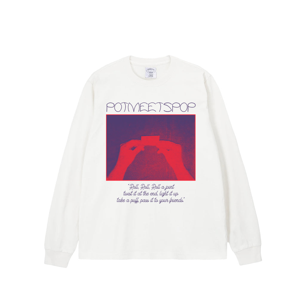 Pot Meets Pop Kaos Lengan Panjang - Roll Tee Ls White Fw25 - Longsleeve