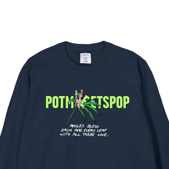 Pot Meets Pop Kaos Lengan Panjang - Leaf Logo tee Ls Navy Fw25 - Longsleeve
