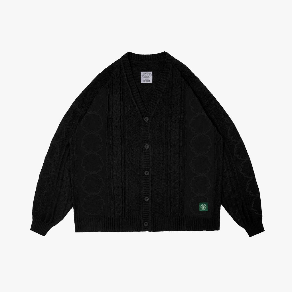 Pot Meets Pop Cardigan - Herb Cable Knit Cardigan Black Fw25 - Cardigan