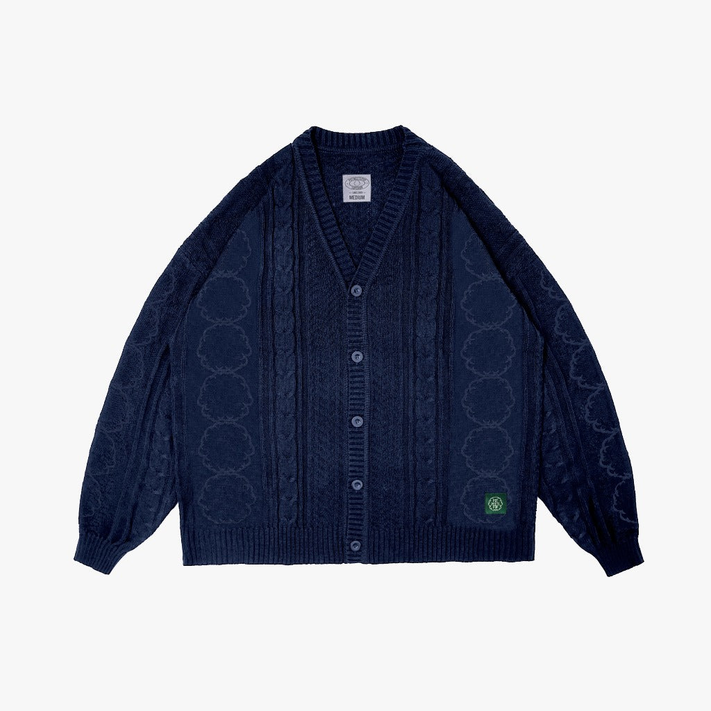 Pot Meets Pop Cardigan - Herb Cable Knit Cardigan Navy Fw25