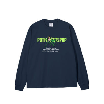 Pot Meets Pop Kaos Lengan Panjang - Leaf Logo tee Ls Navy Fw25 - Longsleeve