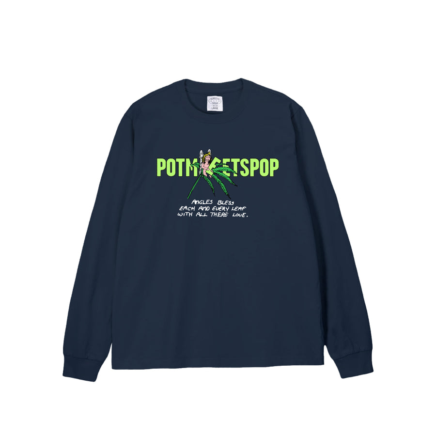 Pot Meets Pop Kaos Lengan Panjang - Leaf Logo tee Ls Navy Fw25 - Longsleeve