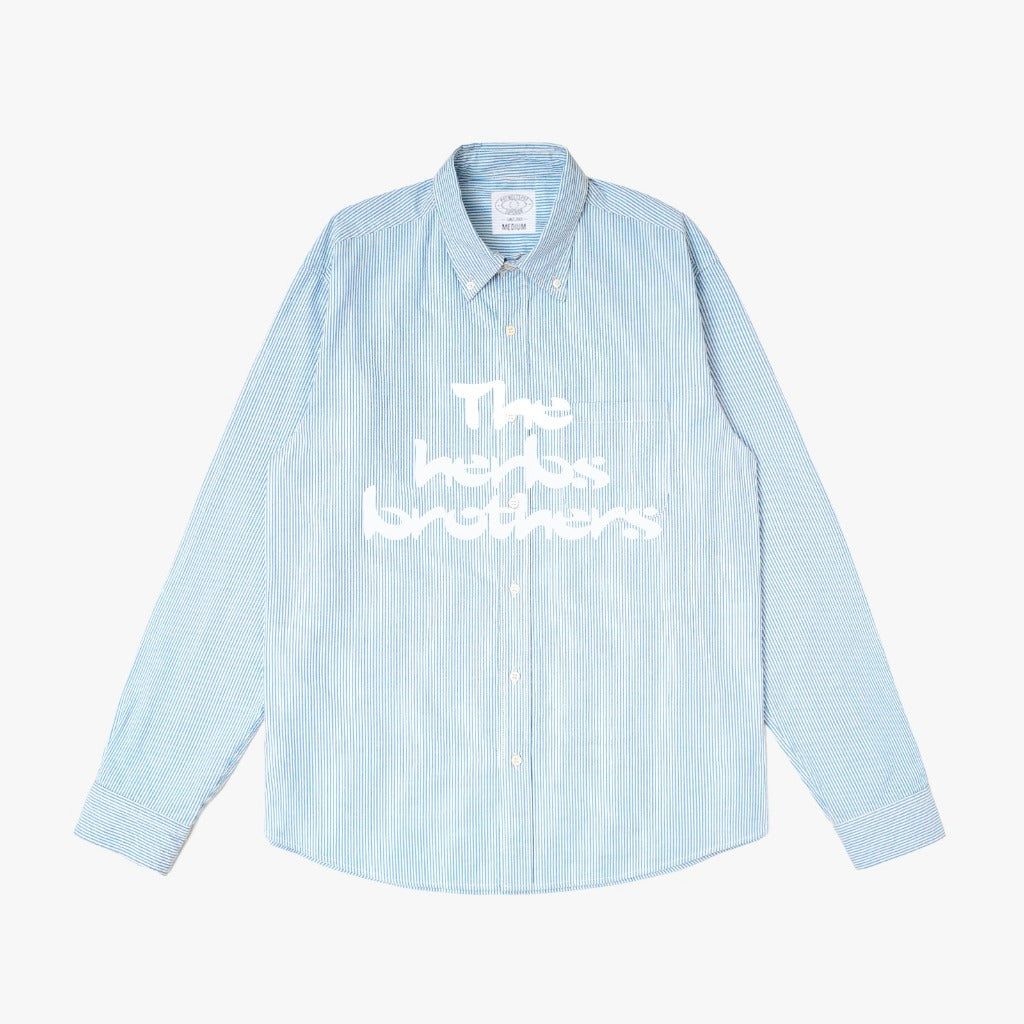 Pot Meets Pop Kemeja - Doobie Seersucker Stripe Button Down Shirt Blue Fw25