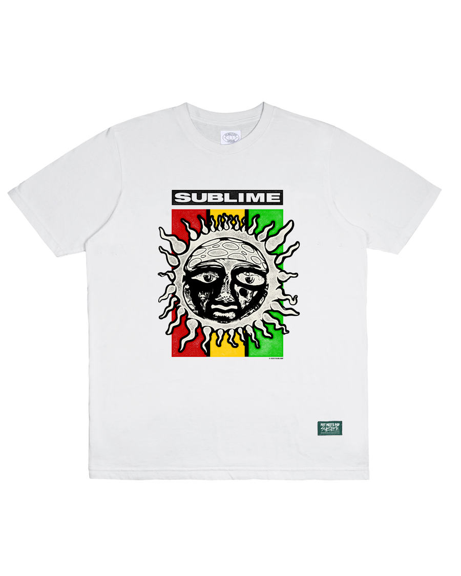 PMP X SUBLIME RASTA SUN LOGO TEE WHITE